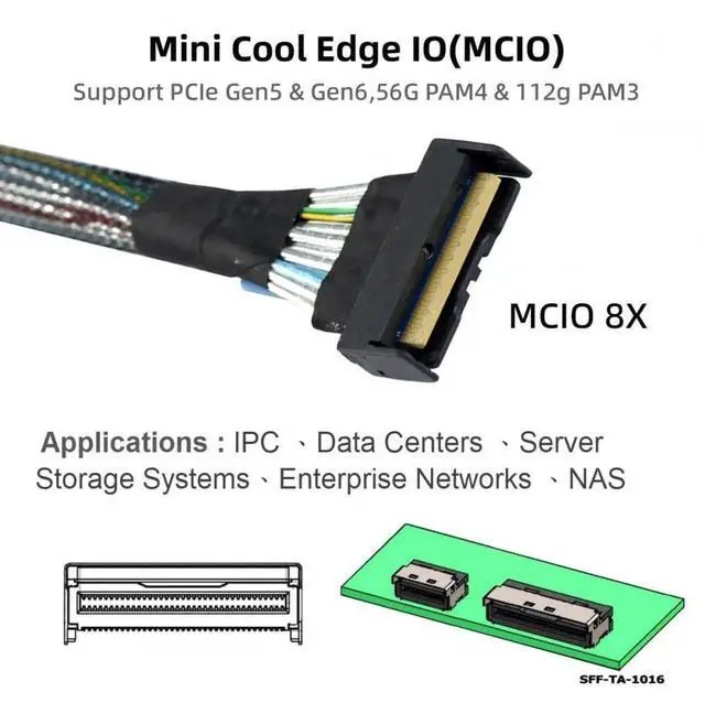 Alt view image 7 of 7 - JAENFONG Cord PCI-E 5.0 Mini Cool Edge IO MCIO STR PCI-E 8i 74Pin Male to Dual MCIO 38Pin Male Extender Cable 50cm