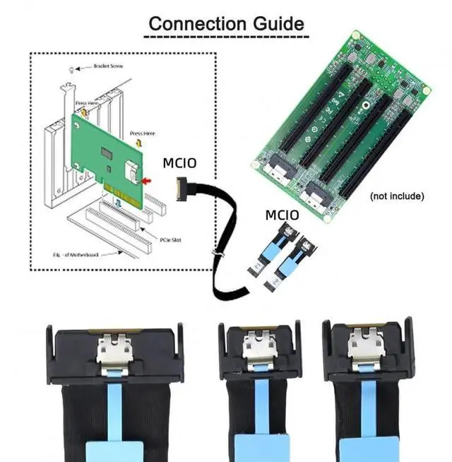 Alt view image 3 of 7 - JAENFONG Cord PCI-E 5.0 Mini Cool Edge IO MCIO STR PCI-E 8i 74Pin Male to Dual MCIO 38Pin Male Extender Cable 50cm