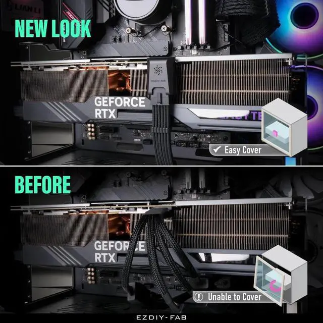 Alt view image 7 of 7 - JAENFONG PCIe 5.0 12VHPWR GPU Power Bridge, 12+4 Pin Angle Connector Power Adapter, for RTX40' Series GPUs, Compatible with RTX4090, 4080, 4070ti - Black 90° STD