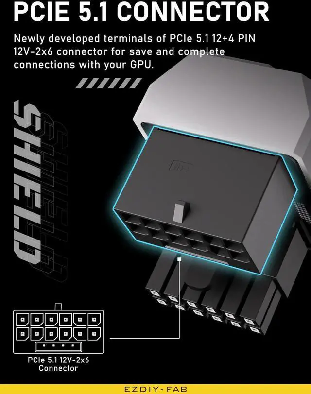 Alt view image 4 of 7 - JAENFONG PCIe 5.1 Adapter - 600W 12+4pin, 16pin 12VHPWR GPU Power Connector, 12V-2x6 GPU Adapter,180 Degree Right Angle - Compatible with RTX 3090Ti, 4070Ti, 4080, 4090 GPU - STD Type, White, 1 Pack