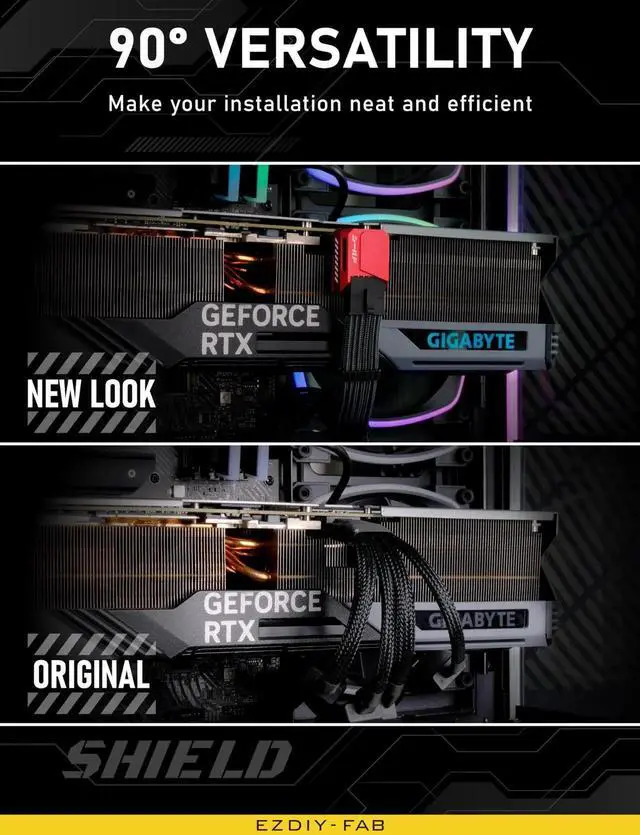 Alt view image 7 of 7 - JAENFONG PCIe 5.1 Adapter - 600W 12+4pin,16pin 12VHPWR GPU Power Connector,12V-2x6 GPU Adapter,90 Degree Right Angle - Compatible with RTX 3090Ti, 4070Ti, 4080, 4090 GPU - STD Type, Red, 1 Pack