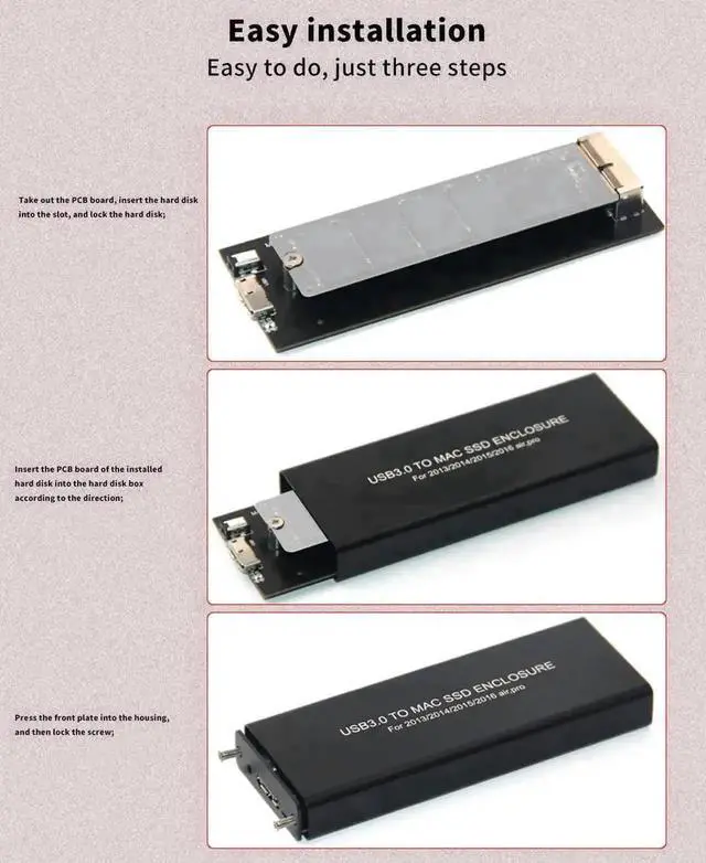 Alt view image 3 of 7 - JAENFONG  USB C 3.0 to 12+16Pin SSD Enclosure Compatible with Apple MacBook Air pro Retina 2013 2014 2015 2016 SSD A1493 A1502 (Black)