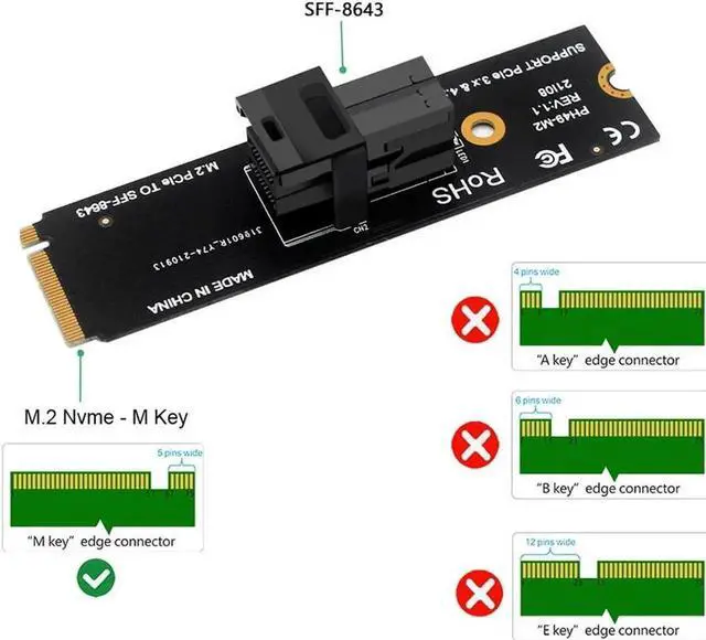 Alt view image 2 of 5 - JAENFONG  M-Key NVMe M.2 to SFF-8643 Adapter Expansion Card, MiniSAS to NVMe PCIe 4.0 Card for U.2 (SFF-8639) NVMe SSD - Support Intel 750 SSD