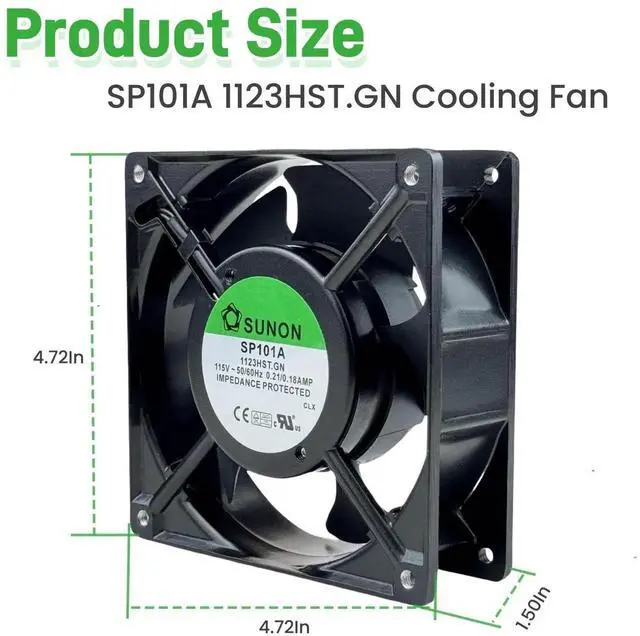 Alt view image 5 of 7 - JAENFON for SUNON SP101A-1123HST.GN Cooling Fan,115V 50/60Hz 0.21/0.18AMP 120X120×38mm Dual Ball Bearing Cooling Fan,2900RPM 2-pin Connector