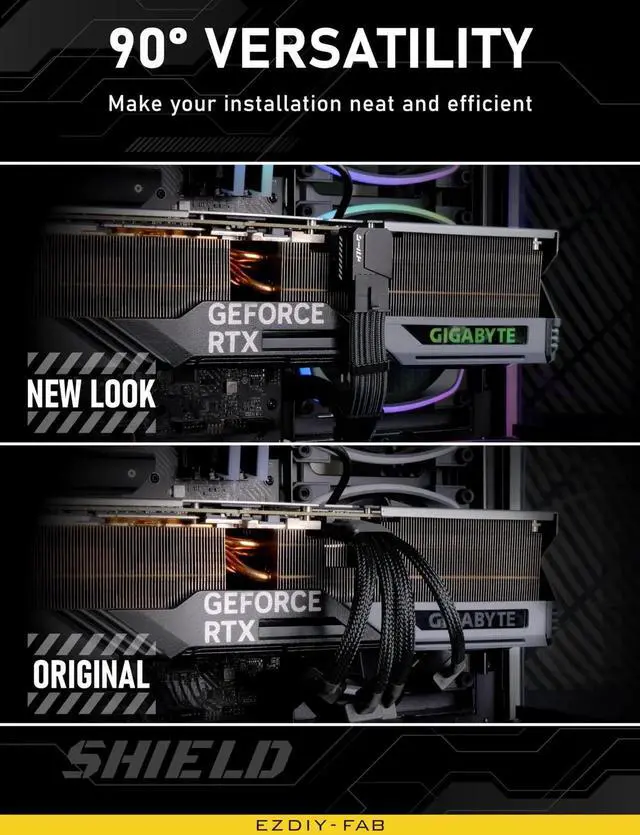 Alt view image 4 of 7 - JAENFONG PCIe 5.1 Adapter - 600W 12+4pin,16pin 12VHPWR GPU Power Connector,12V-2x6 GPU Adapter,90 Degree Right Angle - Compatible with RTX 3090Ti, 4070Ti, 4080, 4090 GPU -STD Type, Black, 1 Pack