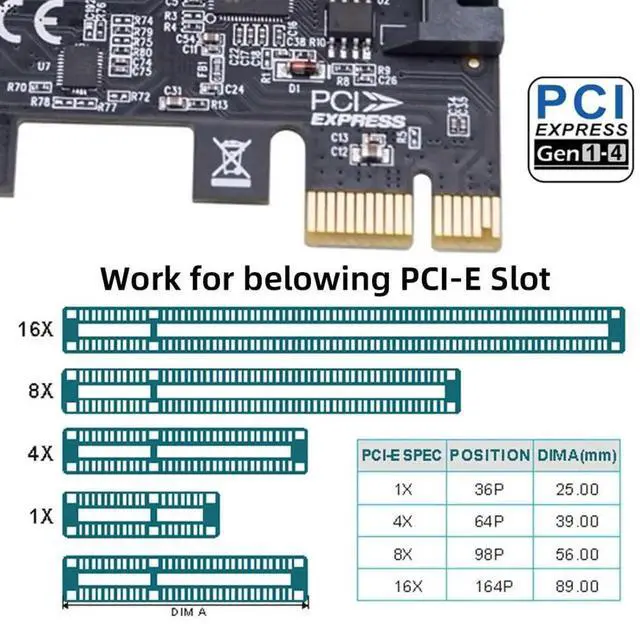 Alt view image 3 of 7 - JAENFONG 4 Port PCI-E 1X to 2 USB 3.0/USB C HUB PCI Express Expansion Card Adapter with 80/120mm PCI-E Slot Bracket with Extra SATA Power