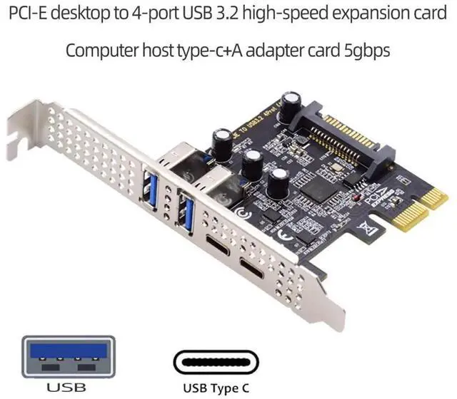 Alt view image 6 of 7 - JAENFONG 4 Port PCI-E 1X to 2 USB 3.0/USB C HUB PCI Express Expansion Card Adapter with 80/120mm PCI-E Slot Bracket with Extra SATA Power
