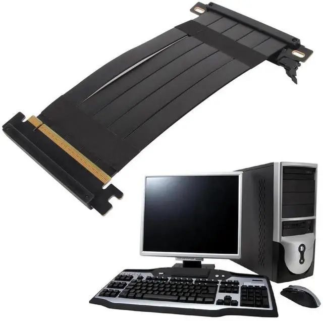 Main image of JAENFONG PCIE 4.0 x16 Extender Riser Cable, High Speed Flex Dual Sided Reverse 180 Degree PCI E Ports GPU Graphic Card Extension Cable for RX 7900 7800 7700 7600 7500,etc (Black) 20CM
