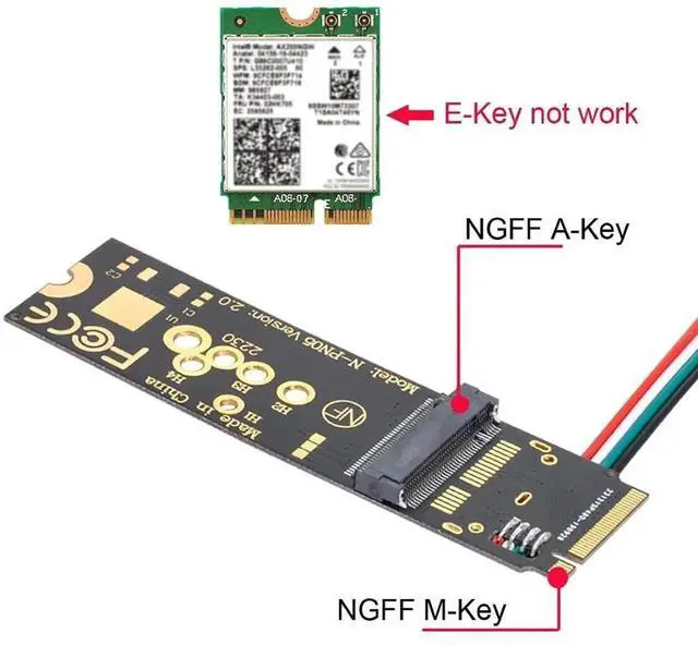 Alt view image 3 of 7 - JAENFONG NGFF Key-A/E Card to PCI-E M.2 NGFF Key-M NVME SSD Adapter for AX200