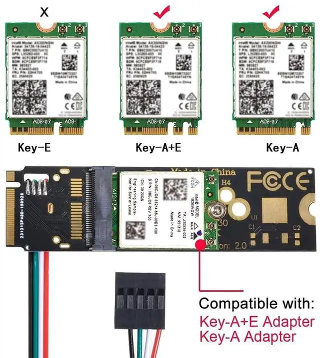 Alt view image 2 of 7 - JAENFONG NGFF Key-A/E Card to PCI-E M.2 NGFF Key-M NVME SSD Adapter for AX200