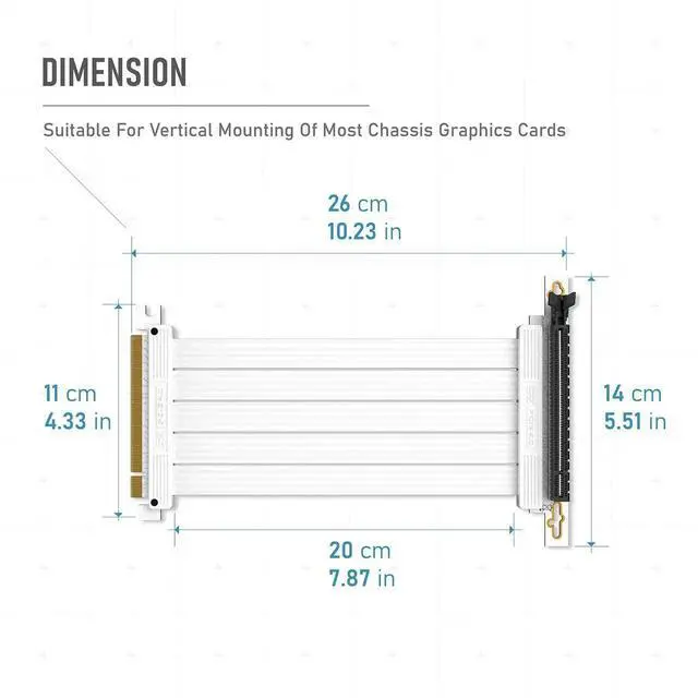 Alt view image 6 of 6 - JAENFONG PCIE Gen 4 16x Extreme Flexible, High Speed Riser Cable PCI Express 4.0 Port GPU Extension Card-Right Angle Connector, Supports RTX3090/3090ti/4080/4090 [7.87in/20cm]- White