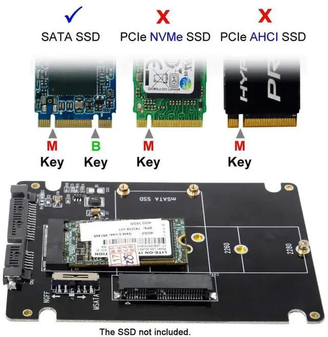 Alt view image 6 of 6 - JAENFONG ombo M.2 NGFF B-Key & mSATA SSD to SATA 3.0 Adapter Converter Case Enclosure with Switch