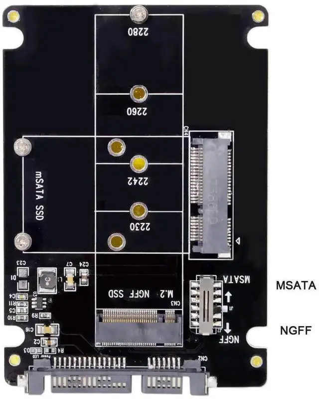 Alt view image 3 of 6 - JAENFONG ombo M.2 NGFF B-Key & mSATA SSD to SATA 3.0 Adapter Converter Case Enclosure with Switch