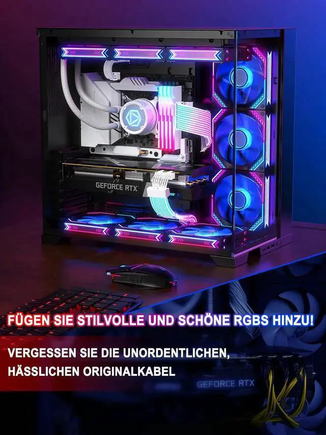 Alt view image 5 of 7 - JAENFONG RGB PSU Cable Extension,ARGB PC Power Supply Cable with Soft LED Stripes and PVC Sleeved Extend Cable,16AWG 24 Pin ATX Dual 8 Pin PCIE Set