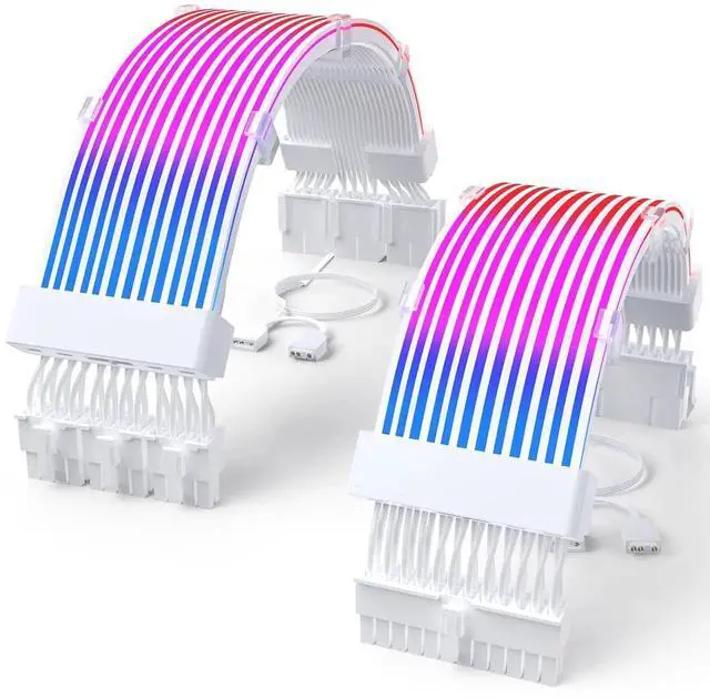 Main image of JAENFONG RGB PSU Cable Extension,ARGB PC Power Supply Cable with Soft LED Stripes and PVC Sleeved Extend Cable,16AWG 24 Pin ATX Triple 8 Pin PCIE Set