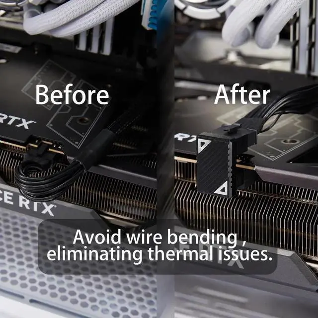 Alt view image 6 of 7 - JAENFONG 16 Pin GPU PCI-e 5.0 180 Degree Angled Connector, 12VHPWR Male to Female u Turn Adapter for Desktop Graphics Card Conncctor F, White