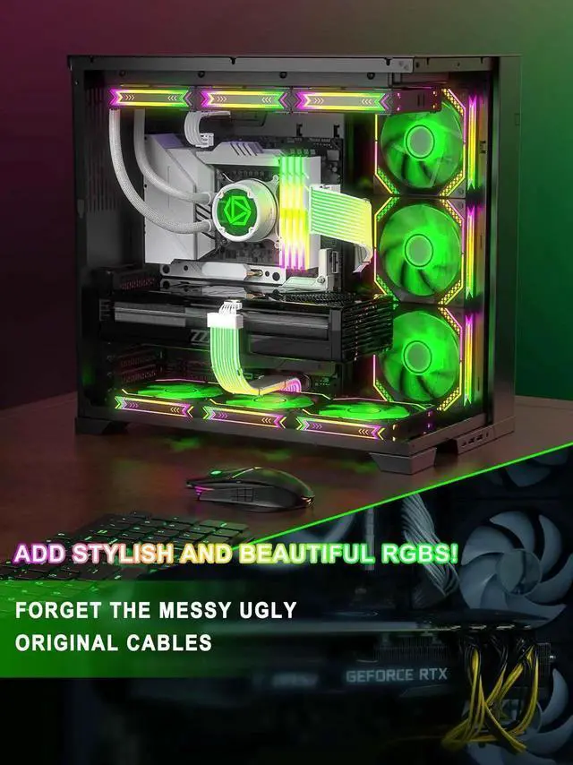 Alt view image 4 of 7 - JAENFONG RGB 12VHPWR Cable Set,ARGB PSU Cable Extension of Soft LED Strip Include 24Pin Motherboard,16 Pin GPU Power Supply Cables,for RTX 40 50 Series PC Custom,Male to Female