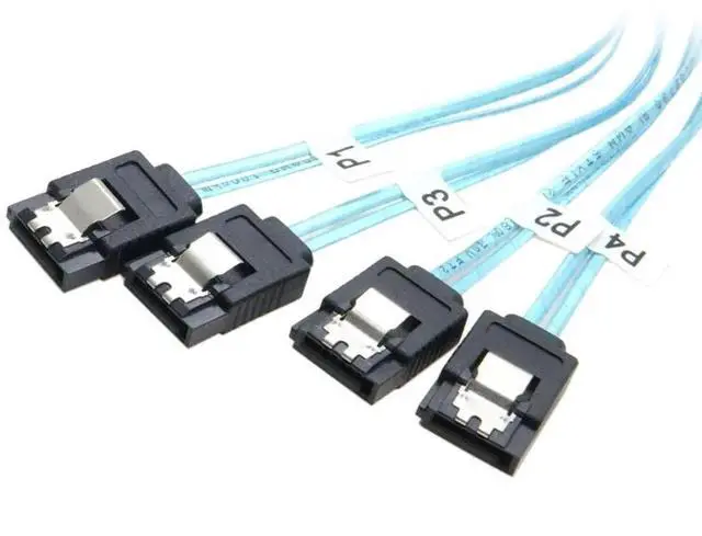 Alt view image 4 of 7 - JAENFONG Slim Line SAS 4.0 SFF-8654 4i 38 Pin Host to 4 SATA 7 Pin Target Hard Disk Fanout Raid Cable 50cm