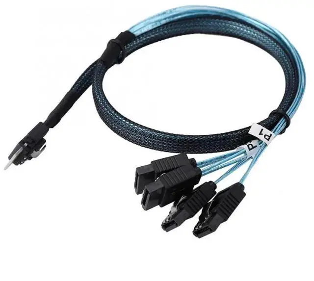 Alt view image 6 of 7 - JAENFONG Slim Line SAS 4.0 SFF-8654 4i 38 Pin Host to 4 SATA 7 Pin Target Hard Disk Fanout Raid Cable 50cm