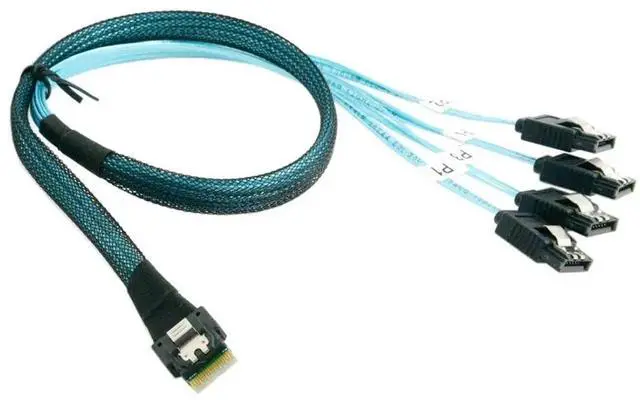 Alt view image 2 of 7 - JAENFONG Slim Line SAS 4.0 SFF-8654 4i 38 Pin Host to 4 SATA 7 Pin Target Hard Disk Fanout Raid Cable 50cm