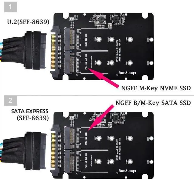 Alt view image 7 of 7 - JAENFONG M.2 NVME/NGFF SATA SSD to U.2 SFF-8639 2 in 1 Combo Hard Drive Converter Adapter (NVME to SATA not Working)
