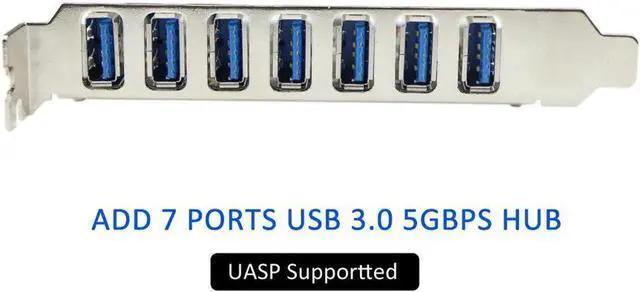 Alt view image 3 of 3 - JAENFONG PCIe to USB 3.0 7-Port PCI Express Expansion Card PCI-E USB3.0 Hub with Molex Power Connector Support UASP Windows 10,8.1,8,7,XP