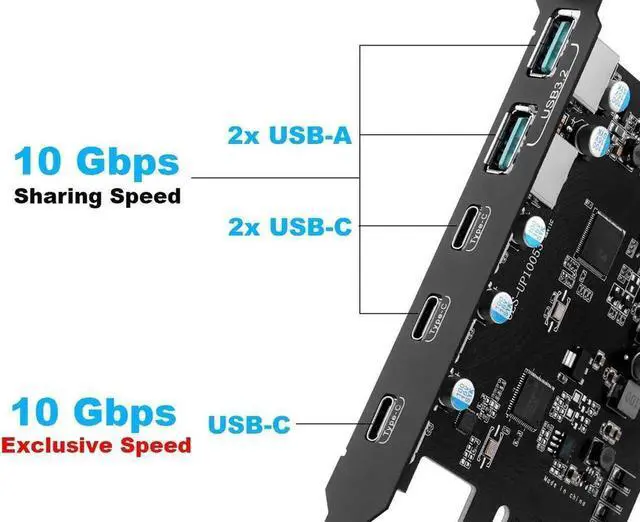 Alt view image 5 of 6 - PCIe 3.0/4.0 to 10Gbps USB 3.2 Gen2 Expansion Card,5-Ports (3x USB Type-C,2x USB A) to PCI Express x4 PC Internal USB Hub for Windows 10/8/7 Linux and MAC OS 10.8.2 above with Full-Profile Slot Cover