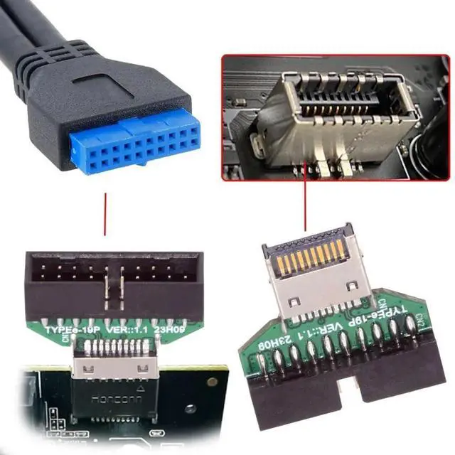 Alt view image 2 of 7 - JAENFONG  USB 3.2/3.1 Gen 2 Type E Front Panel Header Male to USB 3.0 Gen 1 19Pin/20Pin Female 20Gbps Mainboard Header Extension Adapter