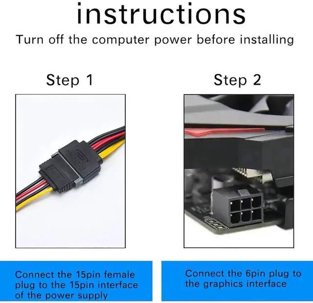 Alt view image 5 of 6 - JAENFONG 6 Pin SATA Power Cable 3 Pack SATA 15-Pin to 6-Pin PCI Express Card Power Cable Adapter 8 Inch