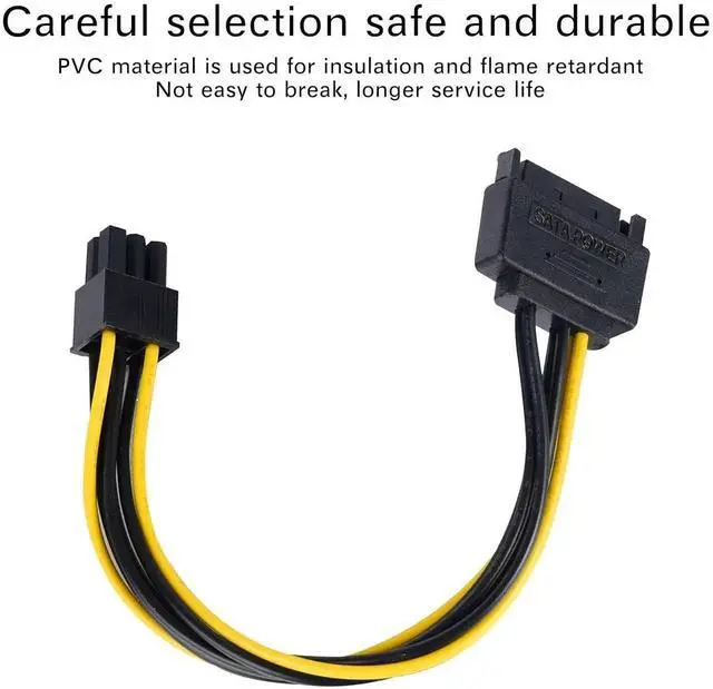 Alt view image 6 of 6 - JAENFONG 6 Pin SATA Power Cable 3 Pack SATA 15-Pin to 6-Pin PCI Express Card Power Cable Adapter 8 Inch