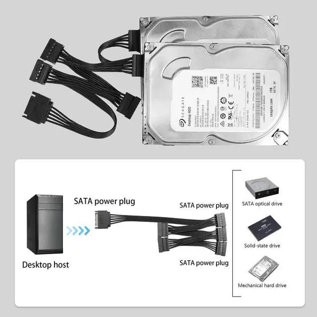 Alt view image 2 of 7 - JAENFONG SATA Power Extension Cable 15 Pin SATA 1 Male to 5 Female Splitter Hard Drive Cable for HDDSSDOptical Drives1.6FT/50CM