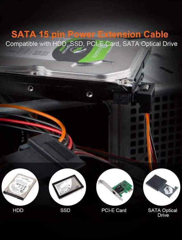 Alt view image 7 of 7 - JAENFONG SATA Power Cable, [2-Pack] 6-Inch SATA 15 Pin Male to 2xSATA 15 Pin Down Angle Female Power Splitter Cable