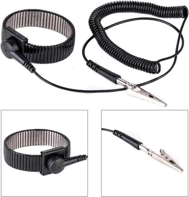 Alt view image 2 of 3 - JAENFONG Flexible PU Cable Metal Anti-static Anti-friction Adjustable Strap Grounding Bracelet Metal Wire Wrist Band