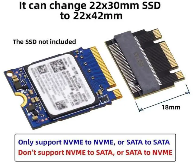 Alt view image 2 of 7 - JAENFONG  NGFF B+M Key NVME M-Key 22x30mm to 22x42mm Male to Female Extension Adapter Compatible with Legion Go ThinkPad 2230 2242 SSD