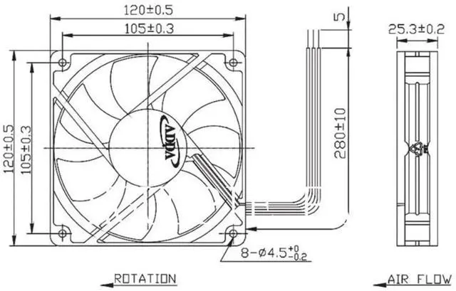 Alt view image 3 of 3 - JAENFONG for ADDA AD1224UB-A72GL Axial Fan 24VDC 0.25A 120X120X25MM 3wire RD Signal Alarm Fan