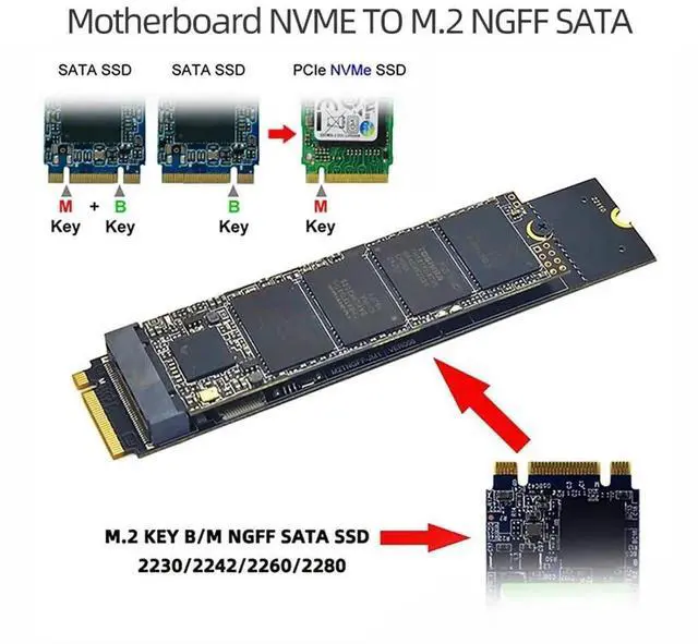 Alt view image 4 of 7 - JAENFONG M.2 SSD SATA NGFF B+M Key to NVME M-Key Expansion Card Converter Adapter JMB582 Chipset for Motherboard 2230/2242/2260/2280/22110