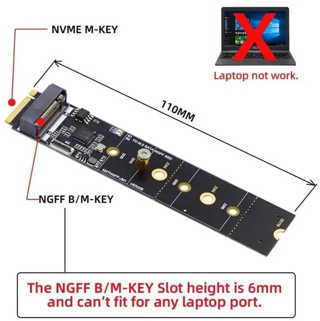 Alt view image 3 of 7 - JAENFONG M.2 SSD SATA NGFF B+M Key to NVME M-Key Expansion Card Converter Adapter JMB582 Chipset for Motherboard 2230/2242/2260/2280/22110