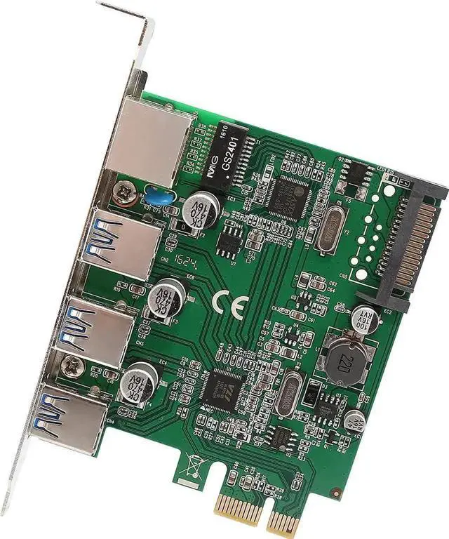 Alt view image 2 of 5 - JAENFONG SD-PEX50100 3 Port USB 3.1 Gen 1 and Gigabit Ethernet PCI-e 2.0 x1 Card