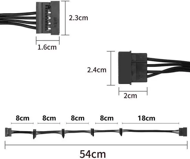 Alt view image 2 of 7 - JAENFONG IDE to SATA Power Cable LP4 4 Pin 1 to 5×15 Pin SATA Splitter Supply Adapter Converter Cable for PC Server Hard Drive (1 to 5)