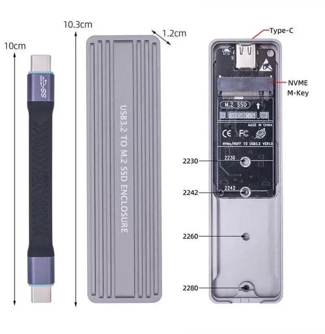 Alt view image 6 of 7 - JAENFONG USB 3.2 to M.2 NVME/SATA SSD Enclosure Reader,USB 3.2 Gen 2x2 20Gbps 2230/2242/2280mm Enclosure Adapter with RTL9220 chipset