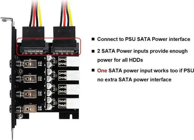 Alt view image 6 of 7 - JAENFONG  SATA Power Switch Module for 2.5 inch/3.5 inch HDD/SSD, Hard Drive Disk Selector, Controls up to Four HDDs, Intelligent Control Hard Disk Manage with Full-profile PCI Slot Cover