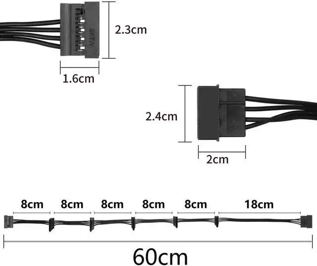 Alt view image 4 of 7 - JAENFONG IDE to SATA Power Cable LP4 4 Pin 1 to 6×15 Pin SATA Splitter Supply Adapter Converter Cable for PC Server Hard Drive