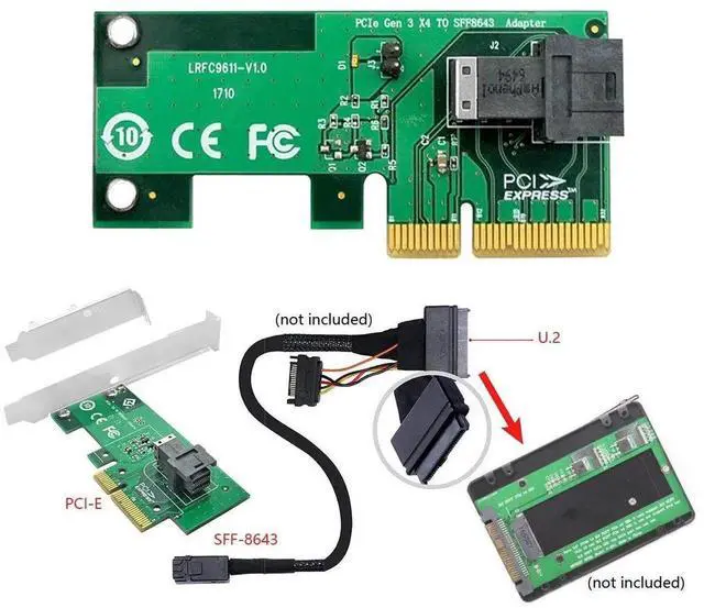 Alt view image 2 of 6 - JAENFONG SFF-8643 to PCI-E 4X Adapter with Bracket for Mainboard U.2 SFF-8639 SSD Expansion