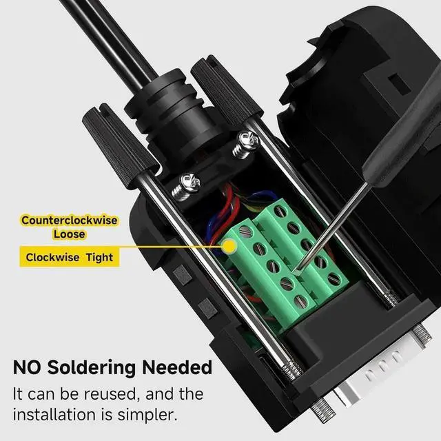 Alt view image 4 of 5 - JAENFONG DB9 Breakout Connector, Male 9PIN Port RS232 Serial Adapter, Solderless Module Board with Screw Terminals, Case, Long Bolts
