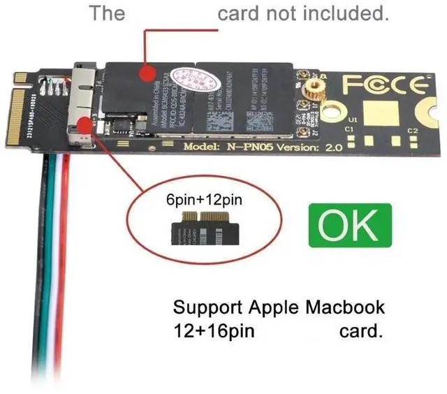 Alt view image 4 of 7 - JAENFONG  6 Pin + 12 Pin Card to M.2 NGFF Key-M NVME SSD Adapter for BCM94360CD BCM94360CS BCM943602CS BCM94360CS2