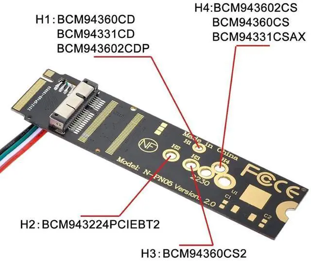 Alt view image 7 of 7 - JAENFONG  6 Pin + 12 Pin Card to M.2 NGFF Key-M NVME SSD Adapter for BCM94360CD BCM94360CS BCM943602CS BCM94360CS2
