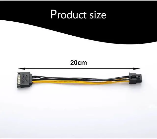 Alt view image 4 of 4 - JAENFONG 15Pin SATA to 6 Pin PCI-Express Video Card Power Adapter Cable, Cable Length 20cm/8inch