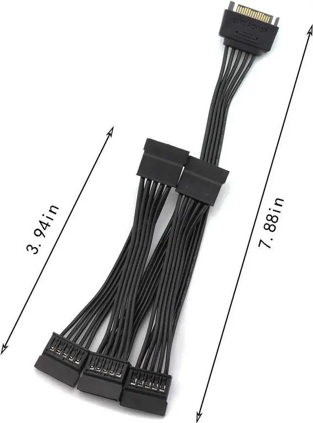 Alt view image 6 of 6 - JAENFONG 15 Pin SATA Power Extension Hard Drive Cable 1 Male to 5 Female Splitter Adapter 24-inch(60CM)