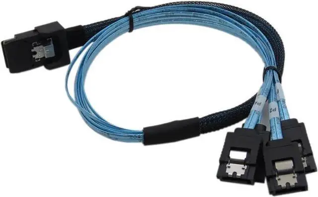 Main image of JAENFONG 0.5 Meter Internal Mini SAS 36pin SFF-8087 Host/Controller to 4 x SATA 7pin Target/Backplane Forward Breakout Cable w/ Nylon Braiding