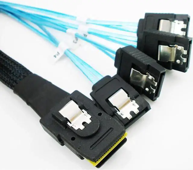 Alt view image 2 of 5 - JAENFONG 0.5 Meter Internal Mini SAS 36pin SFF-8087 Host/Controller to 4 x SATA 7pin Target/Backplane Forward Breakout Cable w/ Nylon Braiding